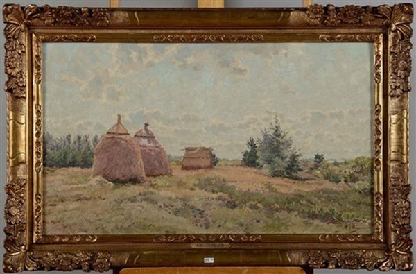 Paysage De Campine Aux Meules De Foin Oil Painting by Adriaan Josef Heymans