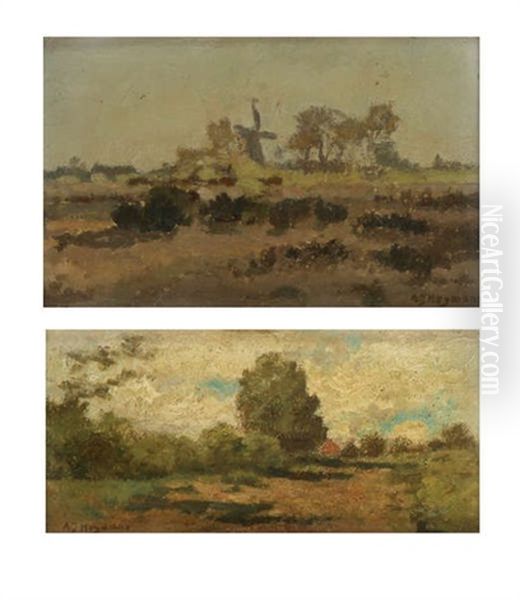 Paysage Avec Moulin A Vent Et Paysage Estival (2 Works) Oil Painting by Adriaan Josef Heymans