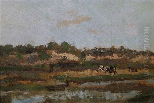 Vaches A L'abreuvoir Oil Painting by Adriaan Josef Heymans