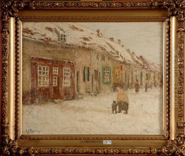 Vieille Rue Animee A Schaerbeek En Hiver Oil Painting by Adriaan Josef Heymans