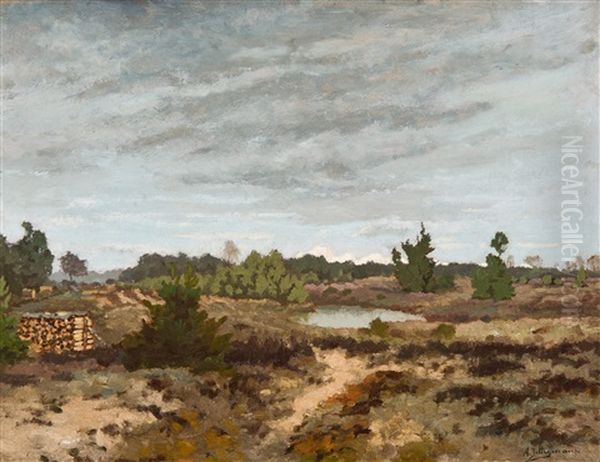 Paysage De Lande A Bruyere Oil Painting by Adriaan Josef Heymans