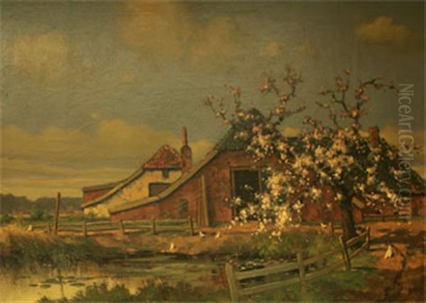 Blommande Frukttrad Vid Bondgard Oil Painting by Adriaan Josef Heymans