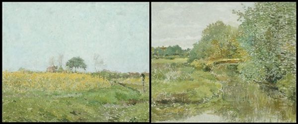 Zomerlandschap (+ Landschap Met Beek; 2 Works) Oil Painting by Adriaan Josef Heymans