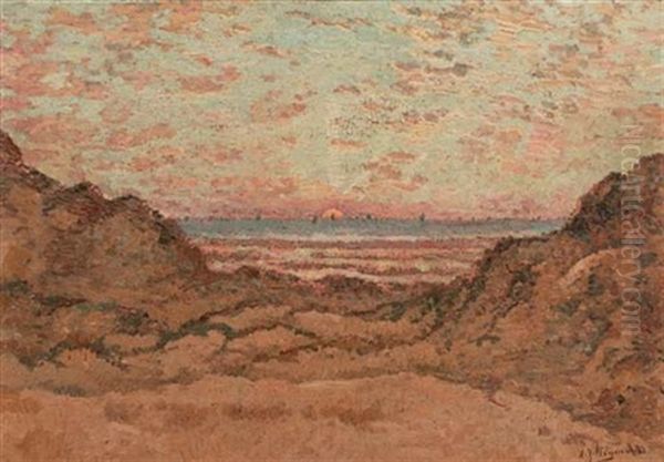 Sun Setting On The Horizon Oil Painting by Adriaan Josef Heymans