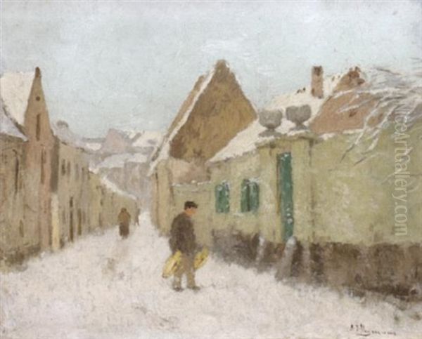 Rue Animee En Hiver Oil Painting by Adriaan Josef Heymans