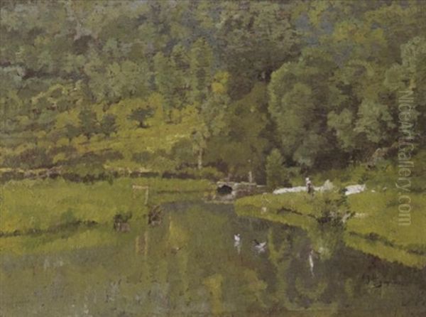 Blanchisseuses Au Bord D'une Riviere Oil Painting by Adriaan Josef Heymans