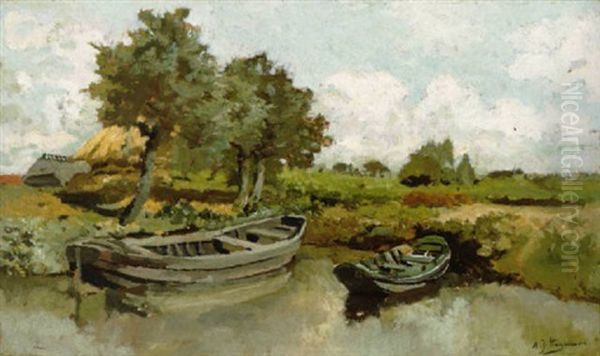 Sloepen Te Papendrecht Oil Painting by Adriaan Josef Heymans