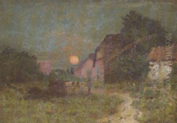 Coucher De Soleil Sur L'attelage Oil Painting by Adriaan Josef Heymans