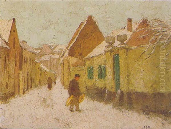 Une Vue Du Village Sous La Neige Oil Painting by Adriaan Josef Heymans