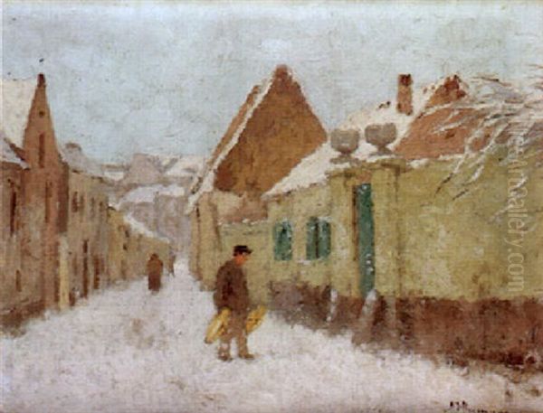 Promeneur Au Village Enneige Oil Painting by Adriaan Josef Heymans