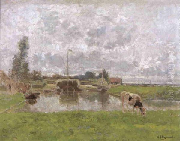 Zomers Rivierlandschap Oil Painting by Adriaan Josef Heymans