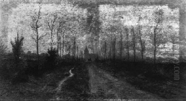 A Cart On A Country Road Leading To A Village Oil Painting by Adriaan Josef Heymans