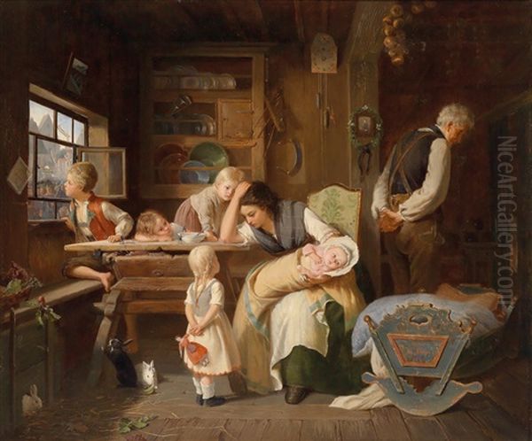 Die Erschopfte Mutter Oil Painting by August Heyn