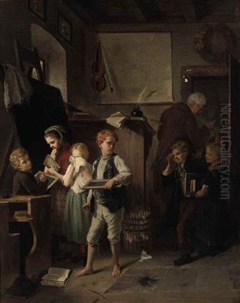 The School Room Oil Painting by August Heyn