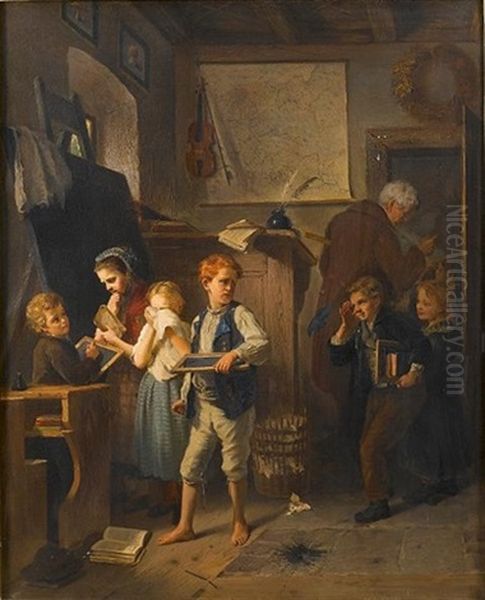 An Unruly Class Oil Painting by August Heyn