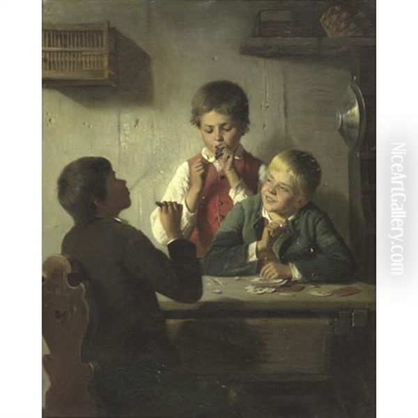 The Young Smokers Oil Painting by August Heyn