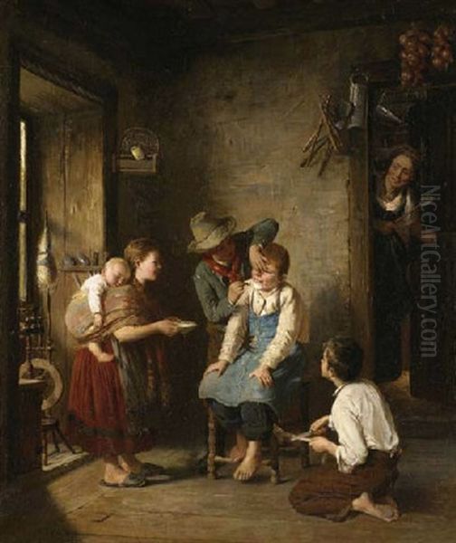 The First Shave Oil Painting by August Heyn