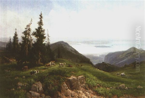 Blick Von Der Kampenwand Auf Den Chiemsee Oil Painting by Ernst Heyn