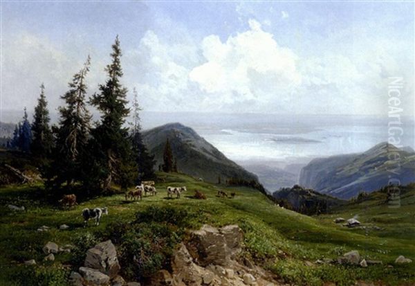 Blick Von Der Kampenwand Uber Den Chiemsee Oil Painting by Ernst Heyn