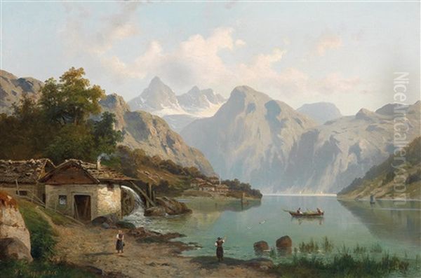 Muhle Am Vierwaldstatter See Oil Painting by Heinrich Eduard Heyn