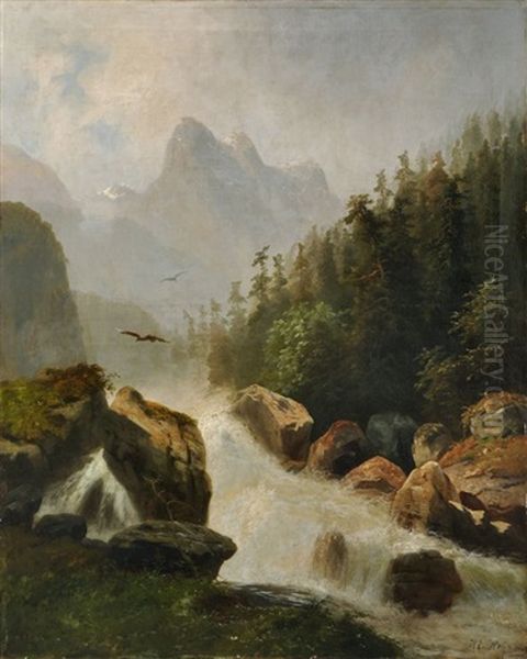 Wildwasser Im Gebirge Oil Painting by Heinrich Eduard Heyn