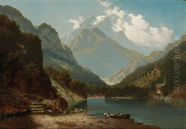 Am Ufer Des Gebirgsees Oil Painting by Heinrich Eduard Heyn