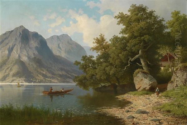 Alpensee Oil Painting by Heinrich Eduard Heyn