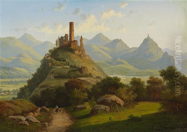 Blick Auf Die Godesburg Und Das Siebengebirge Oil Painting by Heinrich Eduard Heyn