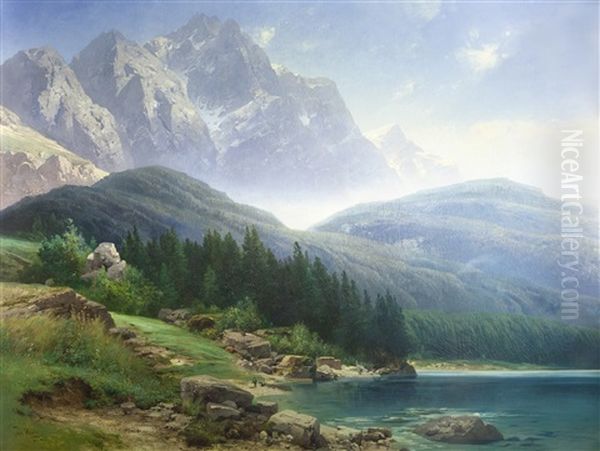 Der Eibsee Mit Blick Auf Die Zugspitze Oil Painting by Karl Heyn