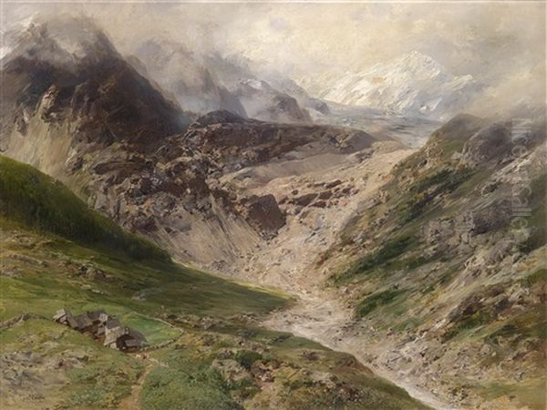 Hochalpenfernblick, Gebirgsmassiv Aus Der Nahe Des Splugen Passes Und Der Von Derselben Nach Chiavenna Fuhrenden Strase Oil Painting by Karl Heyn