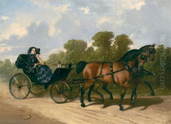 La Promenade En Caleche Oil Painting by Louis Robert Heyrault