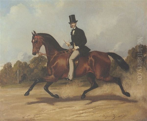 La Promenade A Cheval Oil Painting by Louis Robert Heyrault