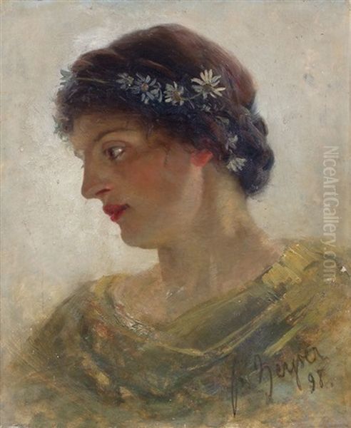 Portrait Einer Jungen Dame Mit Blutenkranz Oil Painting by Friedrich Heyser