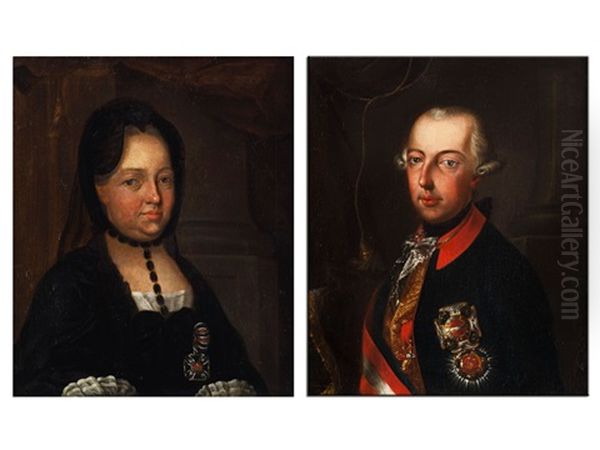 Kaiser Joseph Ii (+ Kaiserin Maria Theresia Im Witwenkleid; Pair) Oil Painting by Josef Hichel