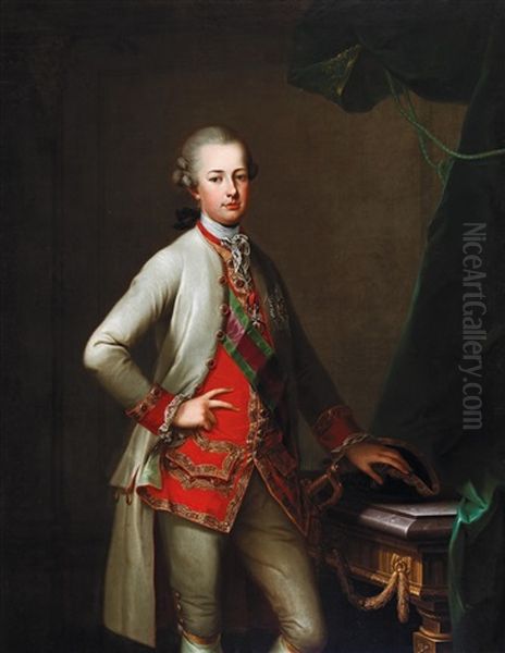 Portrait Of Grand Duke Pietro Leopoldo Of Tuscany With The Collar Of The Order Of The Golden Fleece And The Star And Ribbon Of The Royal Hungarian Order Of Saint Stephen, Established In 1764 Oil Painting by Joseph Hickel