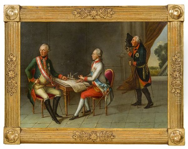 Kaiser Joseph Ii., Grosfurst Paul Von Rusland (zar Paul I.) Und Konig Friedrich Ii. Von Preusen Oil Painting by Joseph Hickel