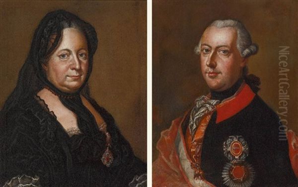 Maria Theresia - Kaiser Joseph Ii. (pair) Oil Painting by Joseph Hickel