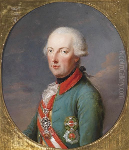 Portratbildnis Kaiser Josef Ii. In Der Offiziersuniform Der Chevaux Legers Mit Dem Orden Vom Goldenen Vlies In Brillanten, Dem Maria Theresienorden Und Dem Stephansorden Oil Painting by Joseph Hickel