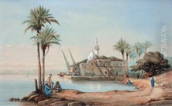 Paysage Anime Pres Du Caire Oil Painting by Prosper Barbot