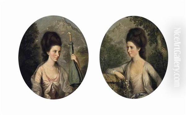 Portrait Of Cairncross Mary Pringle (d.1753), Half-length, In A Pink Dress With A White Wrap...; Portrait Of Susanna Pringle (d.1807)(pair) Oil Painting by Thomas Hickey