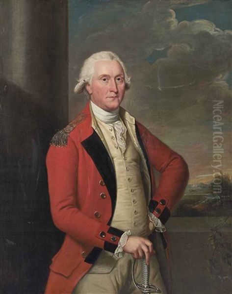 Portrait Of Colonel Thomas Fitzgerald (1737-?), Three-quarter-length, In Uniform, His Right Hand Resting On The Hilt Of His Sword, A Landscape Beyond Oil Painting by Thomas Hickey