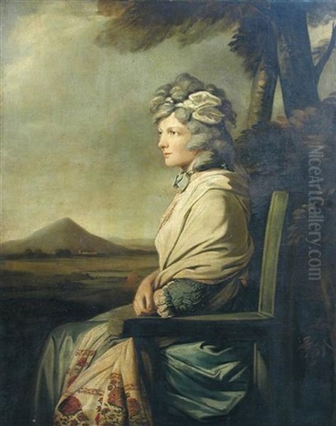 Portrait Of Miss Jane Harris (later Mrs Thomas Keene), Sister Of General Lord Harris, Wearing A Kashmiri Shawl... Oil Painting by Thomas Hickey