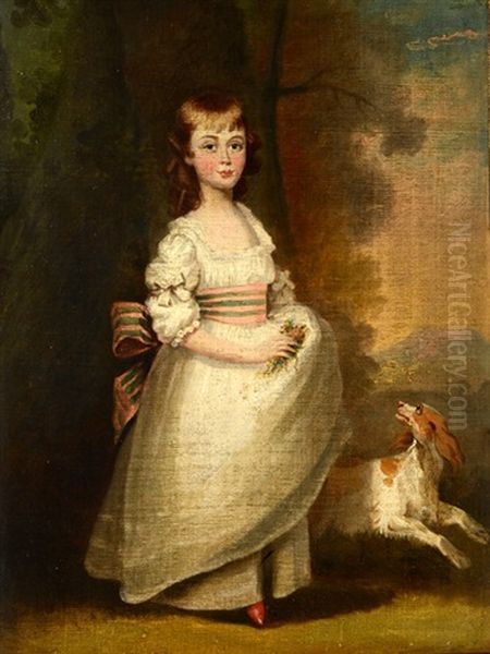 Study Of A Young Girl In A White Dress With Cocker Spaniel At Her Heel Oil Painting by Thomas Hickey