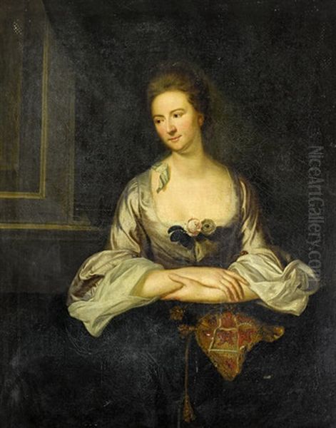 Portrait Of A Lady Seated In An Interior In A Pink Dress Oil Painting by Thomas Hickey