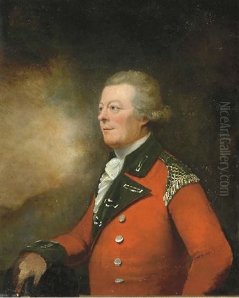 Portrait Of An Officer (captain R. Stuart?), Half-length, In A Red Coat Oil Painting by Thomas Hickey