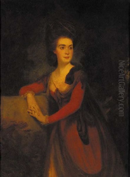 Portrait Of Lady Macgregor, Wife Of Sir John Macgregor, In A Red Dress Oil Painting by Thomas Hickey