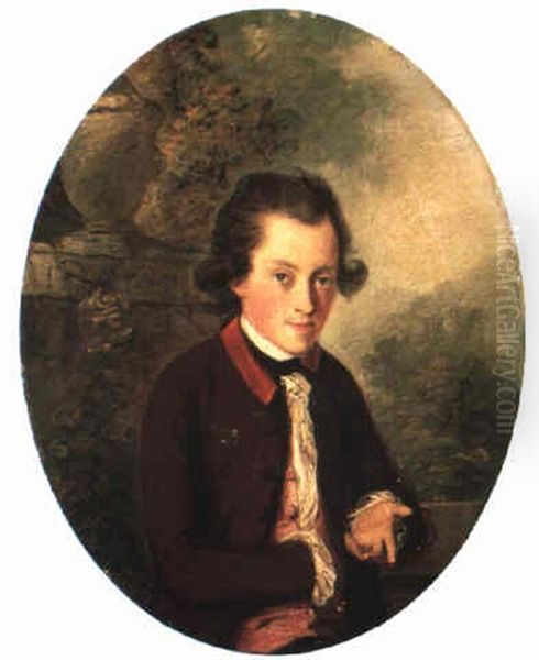 Portrait Of A Young Man In A Garden Landscape Oil Painting by Thomas Hickey