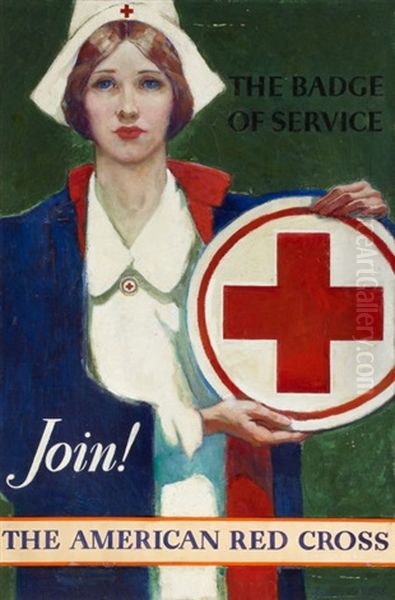 The Badge Of Service (+ The Badge Of Service Poster Print; 2 Works) Oil Painting by Cornelius (Connie) Grover Hicks