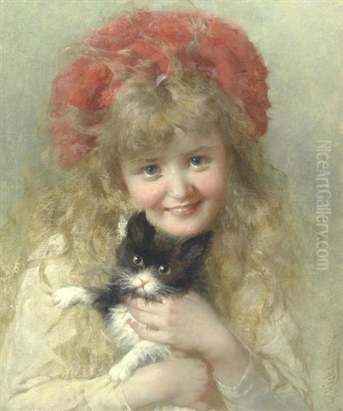 Her Favourite Pet Oil Painting by George Elgar Hicks