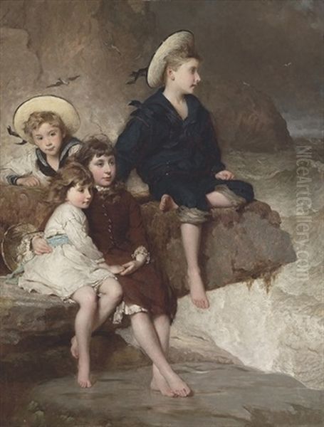 The Children Of Sir H. Hussey Vivian, Bt, M.p., Later 1st Baron Swansea Oil Painting by George Elgar Hicks